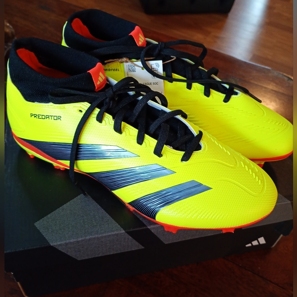 adidas Predator Men's Neon Yellow & Black Soccer Cleats with Red Soles (7)